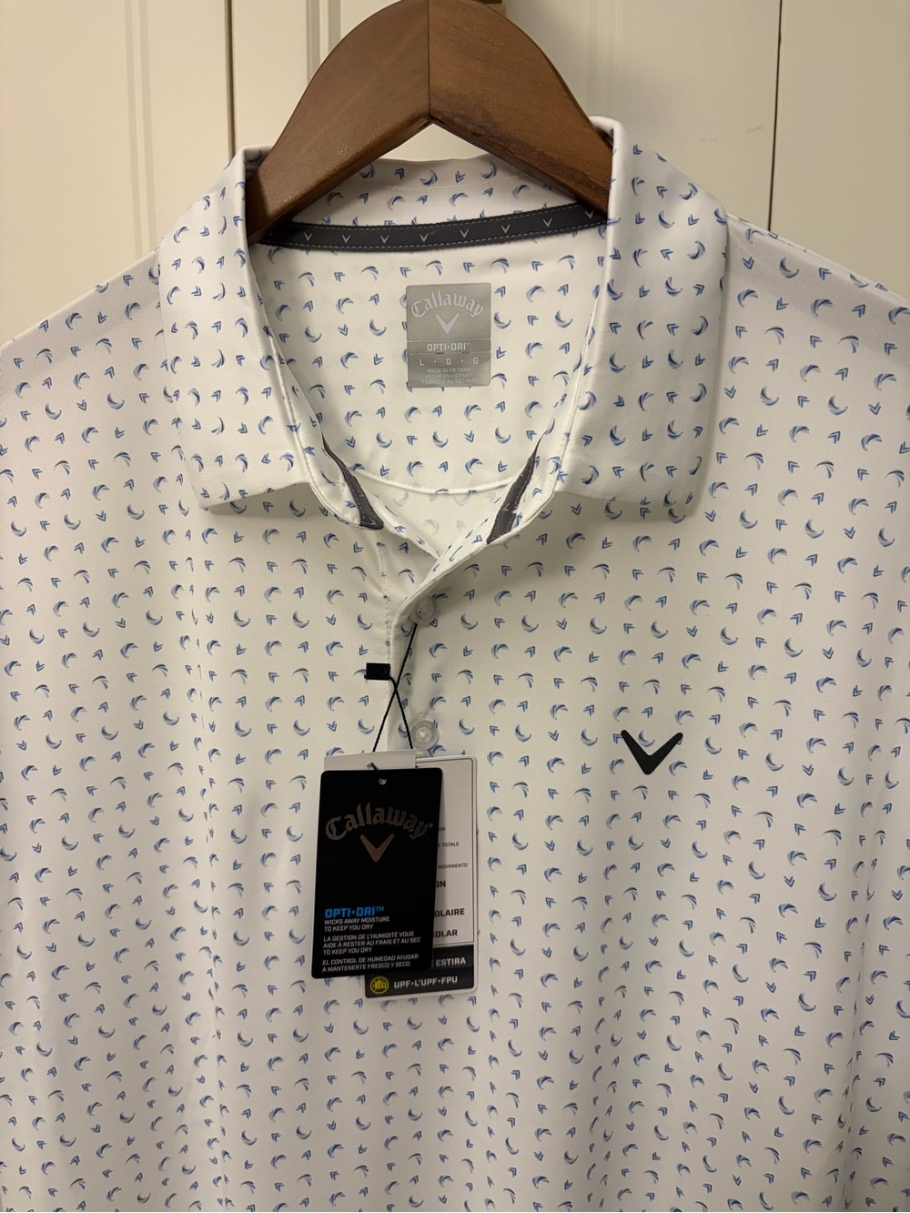 Callaway Men’s White Polo with Blue Micro Pattern